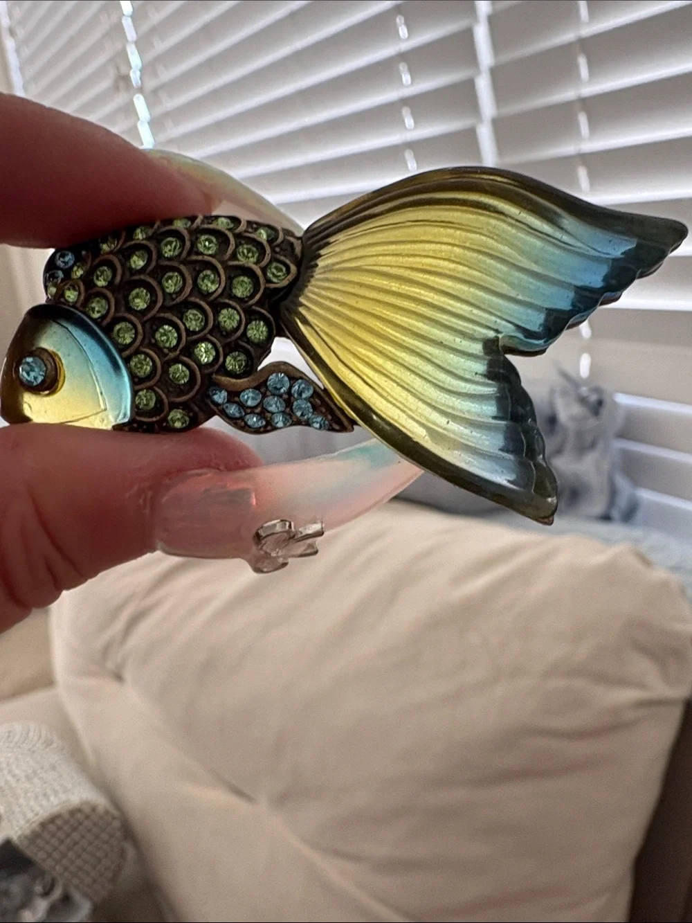 Decorative Iridescent Blue-Green Fish Brooch